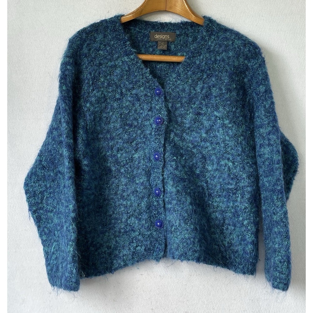 Lane Bryant Cardigan Mohair Wool Vintage Women 14 Blue Excellent
